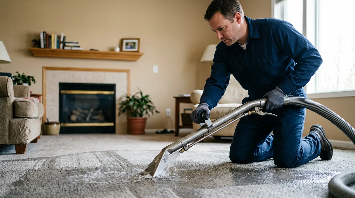 Water damage restoration technician working near Ratcliff, TX